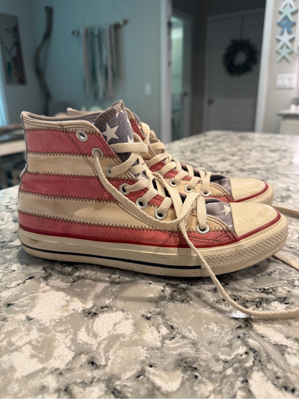Converse High-Top Sneakers in Red, White & Blue Star Stripe Design